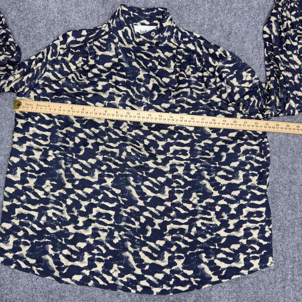 Ba&sh Alejandro Shirt Womens 1/US 4 Blue Cream Abstract High Neck Dark Romantic - Picture 10 of 11